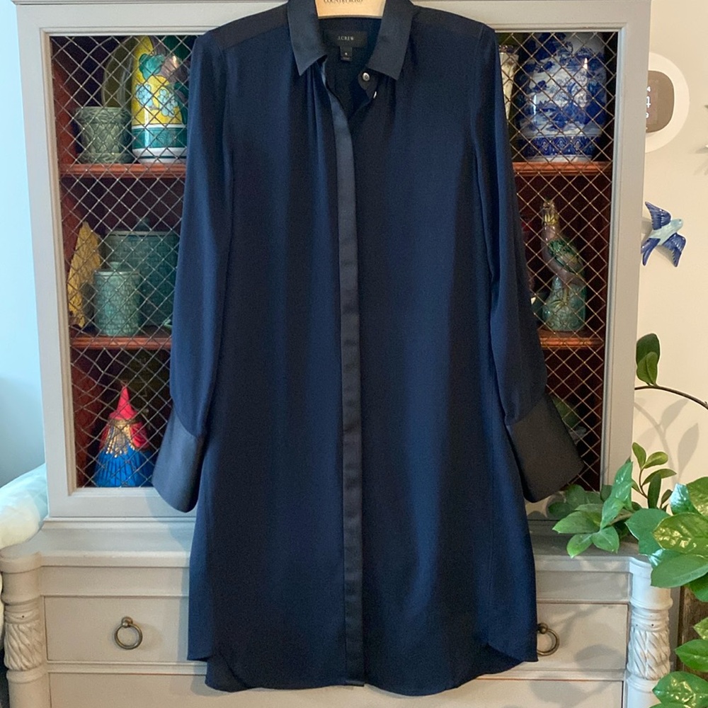 J Crew Classic Navy & Black Long Dress Shirt Style Dress